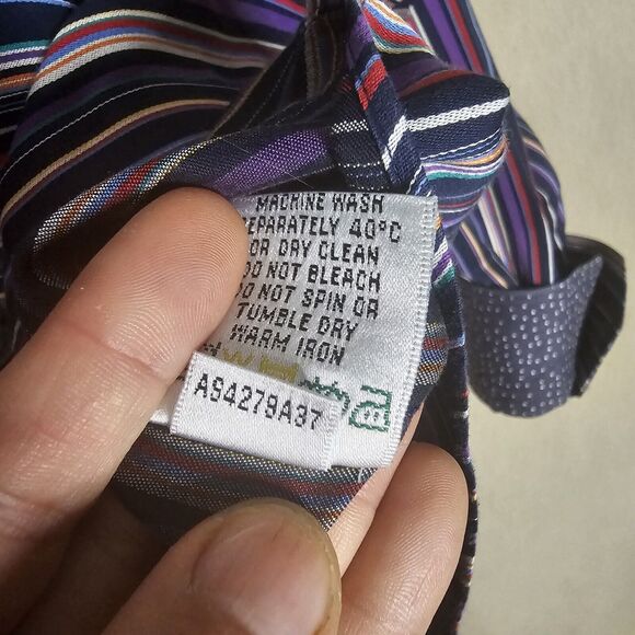 Bugatchi Uomo Purple Striped Dress Shirt Mens XXL Long Sleeve ButtonUp Flip Cuff - Picture 9 of 11